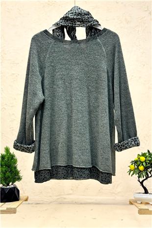 Leoparlı Şallı  İkili Tiftik İthal Bluz
