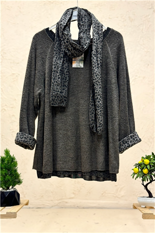 Leoparlı Şallı  İkili Tiftik İthal Bluz