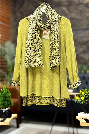 Leoparlı Şallı  İkili Tiftik İthal Bluz