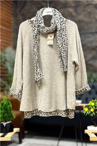 Leoparlı Şallı  İkili Tiftik İthal Bluz