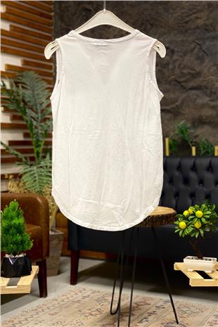 Embroidered Sleeveless Linen Blouse