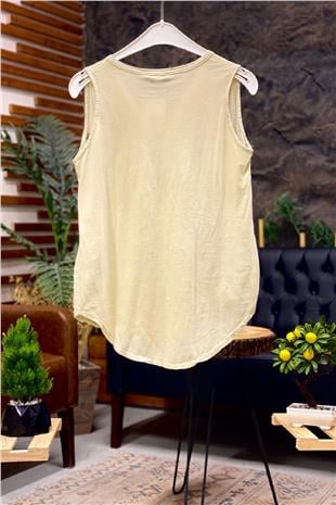 Embroidered Sleeveless Linen Blouse
