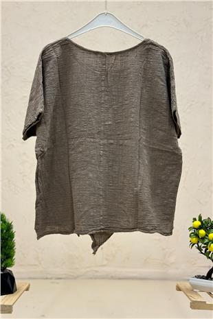 Ön Çapraz Düğmeli Tek Cep Kısa Kol Oversize Bluz