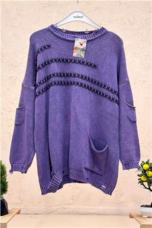 Önü Çarpı Dikişli Tek Cep Pamuk Kazak