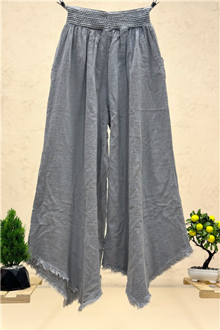 Paça Tüy Nakışlı Bol Paça Keten Pantolon