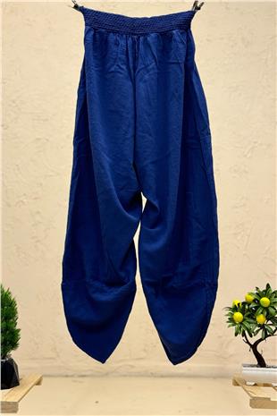 Paça V Kesim Cepleri Nakışlı Keten Pantolon
