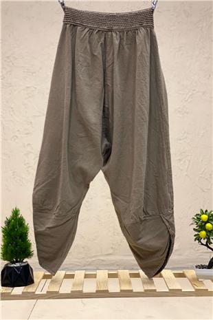 Paça V Kesim Cepleri Nakışlı Keten Pantolon
