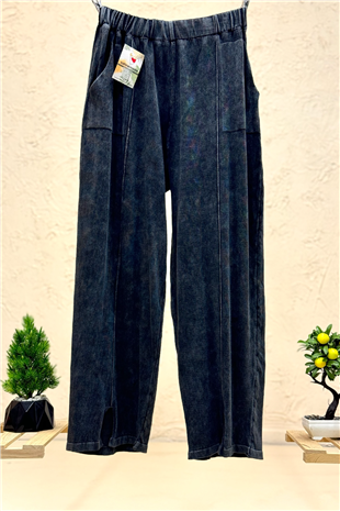 Paça Yırtmaçlı Bol Paça Organik Triko Pantolon