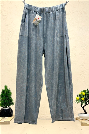 Paça Yırtmaçlı Bol Paça Organik Triko Pantolon