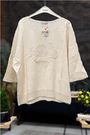 Papatya Pullu Kapri Kol Salaş Keten Bluz