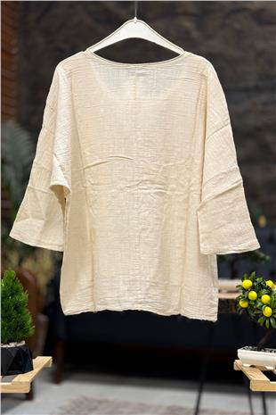 Papatya Pullu Kapri Kol Salaş Keten Bluz