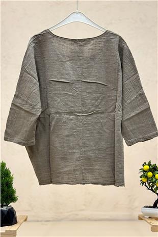 Papatya Pullu Kapri Kol Salaş Keten Bluz