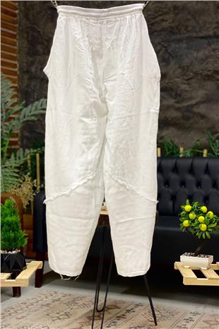Püsküllü Keten Şalvar Pantolon
