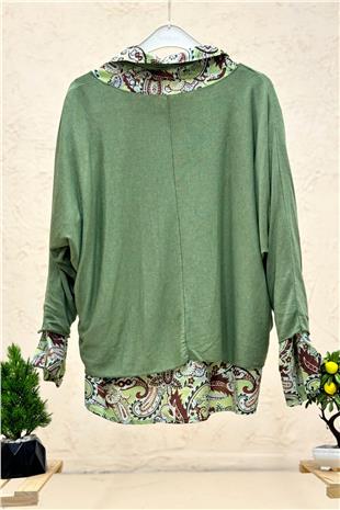 Şal Desen Gömlekli Fularlı İkili İthal Bluz