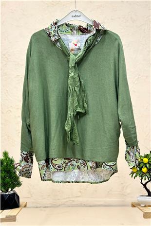 Şal Desen Gömlekli Fularlı İkili İthal Bluz