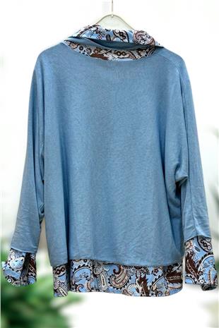 Şal Desen Gömlekli Fularlı İkili İthal Bluz