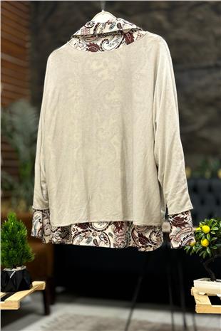 Şal Desen Gömlekli Fularlı İkili İthal Bluz