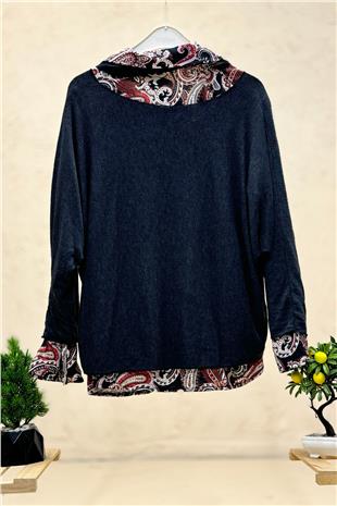 Şal Desen Gömlekli Fularlı İkili İthal Bluz