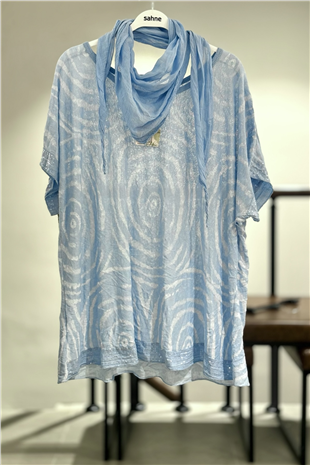 Spiral Desen Şallı İthal Bluz