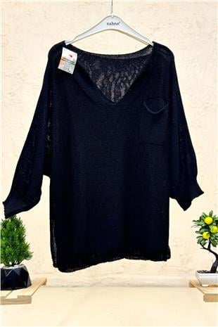 Tek Cepli V Yaka Yarasa Merserize Bluz