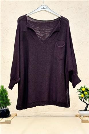 Tek Cepli V Yaka Yarasa Merserize Bluz