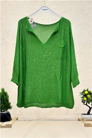 Tek Cepli V Yaka Yarasa Merserize Bluz