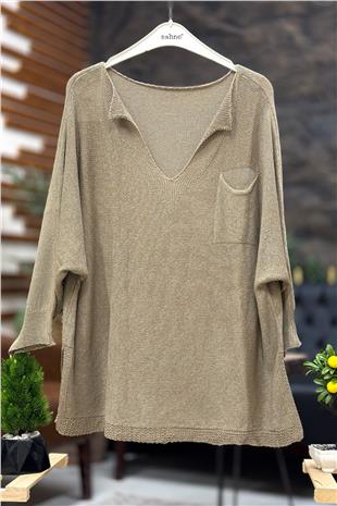 Tek Cepli V Yaka Yarasa Merserize Bluz