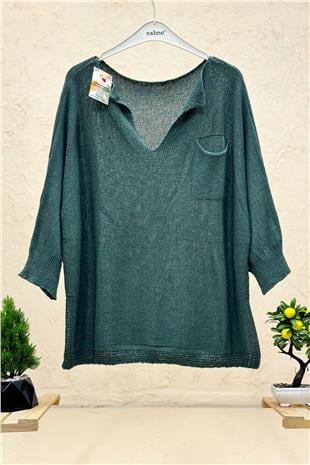 Tek Cepli V Yaka Yarasa Merserize Bluz