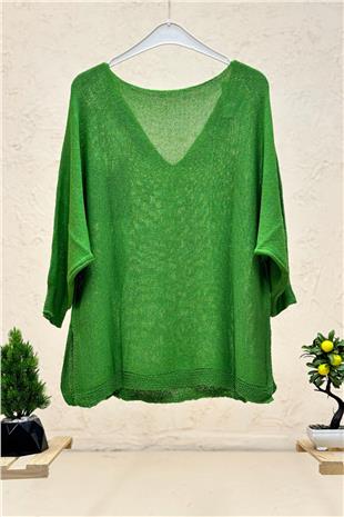 Tek Cepli V Yaka Yarasa Merserize Bluz