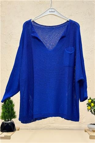 Tek Cepli V Yaka Yarasa Merserize Bluz