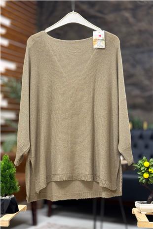 Tek Cepli V Yaka Yarasa Merserize Bluz