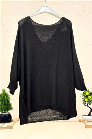 Tek Cepli V Yaka Yarasa Merserize Bluz