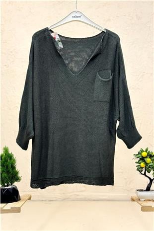 Tek Cepli V Yaka Yarasa Merserize Bluz