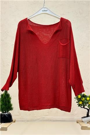 Tek Cepli V Yaka Yarasa Merserize Bluz