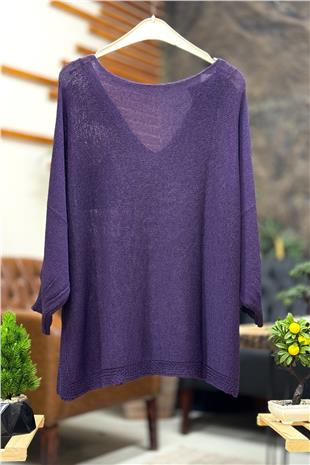Tek Cepli V Yaka Yarasa Merserize Bluz