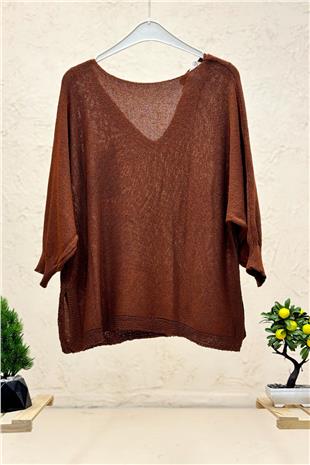Tek Cepli V Yaka Yarasa Merserize Bluz
