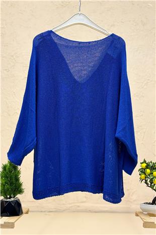 Tek Cepli V Yaka Yarasa Merserize Bluz