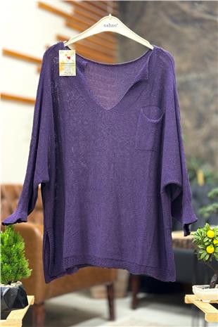 Tek Cepli V Yaka Yarasa Merserize Bluz