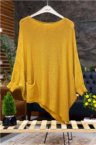 Single Pocket Bat Asymmetrical Mercerized Blouse