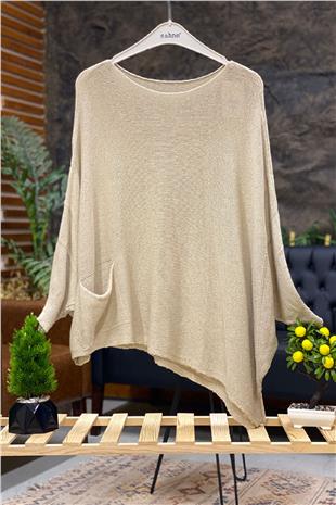 Single Pocket Bat Asymmetrical Mercerized Blouse