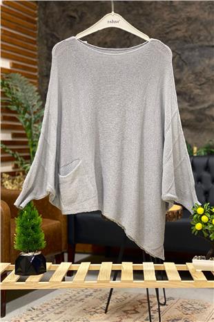 Single Pocket Bat Asymmetrical Mercerized Blouse
