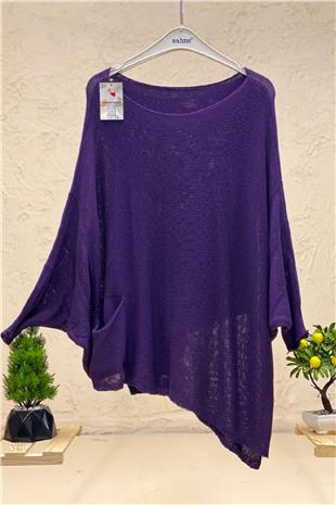 Single Pocket Bat Asymmetrical Mercerized Blouse