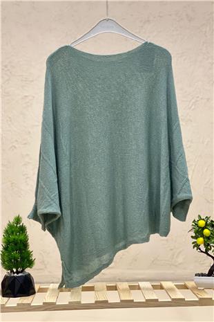 Single Pocket Bat Asymmetrical Mercerized Blouse