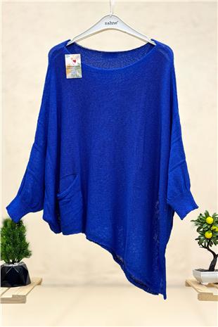 Single Pocket Bat Asymmetrical Mercerized Blouse