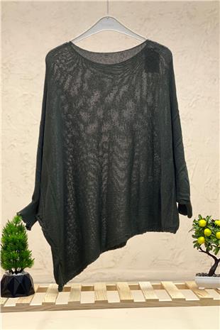 Single Pocket Bat Asymmetrical Mercerized Blouse