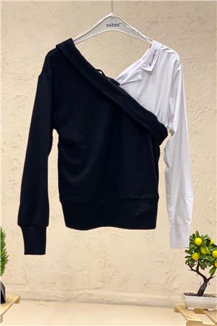 Voile Shirt Blouse with Knitwear Garnished