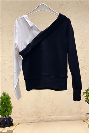 Voile Shirt Blouse with Knitwear Garnished