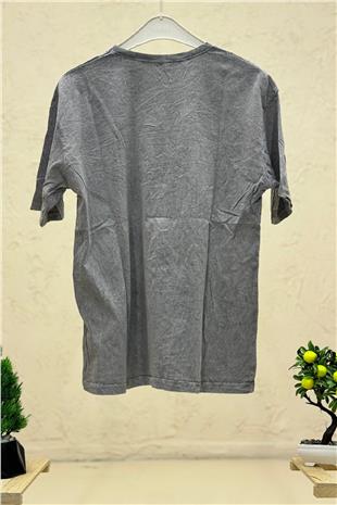 V Yaka Mıu Mıu Baskı Yıkamalı Tshirt