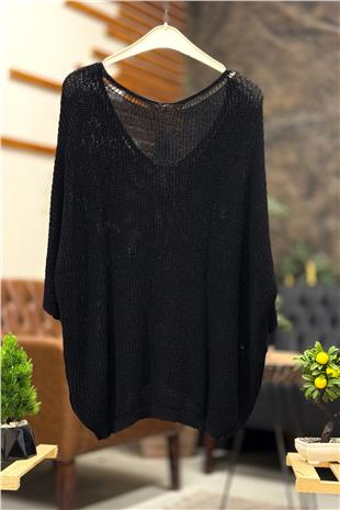 V Yaka Selanik Örgü Merserize Salaş Oversize Bluz