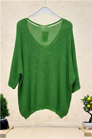 V Yaka Selanik Örgü Merserize Salaş Oversize Bluz